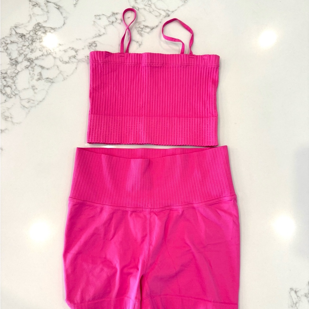 Tiger Friday- Pink Ribbed Crop Top and Shorts Set